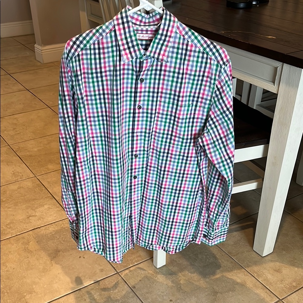 Hogan Men's Pink and Green Checkered Button Down Shirt